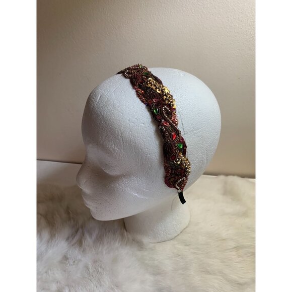 Women's Fascinator Hat Headband Sequins Crystals Paisley 1920s Style - Picture 2 of 6